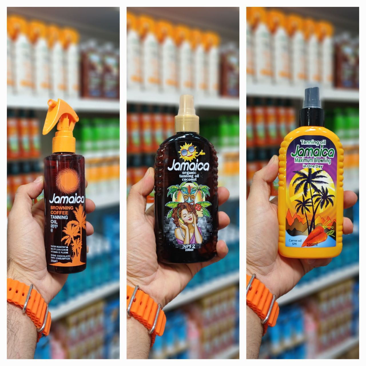 روغن آفتاب برنزه کننده و اسپری جامائیکا